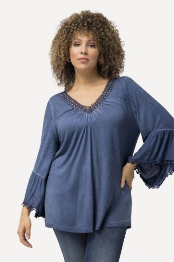 Plus size veliki brojevi Majica 3/4 rukava s volanima i ukrasnom čipkom na obrubima za punije
