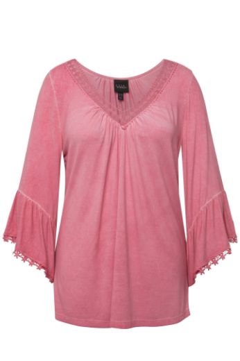 Plus size veliki brojevi Majica 3/4 rukava s volanima i ukrasnom čipkom na obrubima za punije