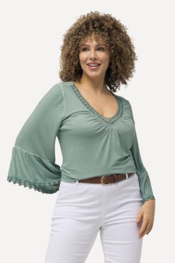 Plus size veliki brojevi Majica 3/4 rukava s volanima i ukrasnom čipkom na obrubima za punije