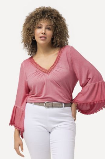 Plus size veliki brojevi Majica 3/4 rukava s volanima i ukrasnom čipkom na obrubima za punije