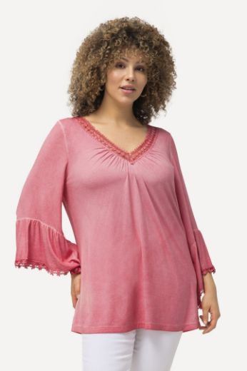 Plus size veliki brojevi Majica 3/4 rukava s volanima i ukrasnom čipkom na obrubima za punije