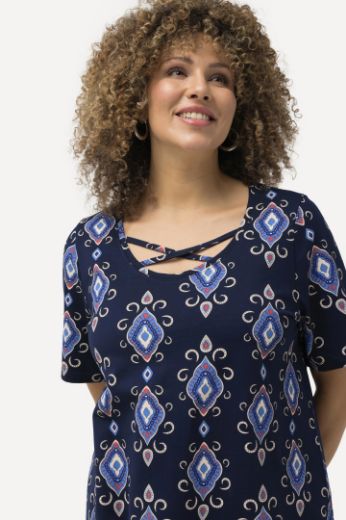Plus size veliki brojevi Majica dužeg kroja s printom i trakicama na ovratniku za punije
