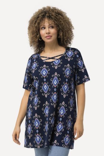 Plus size veliki brojevi Majica dužeg kroja s printom i trakicama na ovratniku za punije