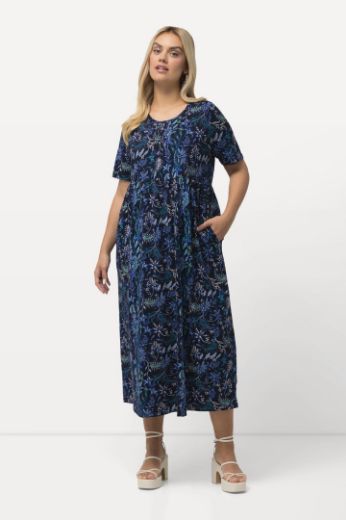 Plus size veliki brojevi Haljina midi kratkih rukava s cvjetnim printom za punije