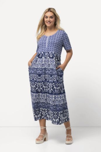 Plus size veliki brojevi Haljina midi kratkih rukava s printom za punije