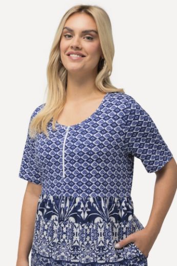 Plus size veliki brojevi Haljina midi kratkih rukava s printom za punije