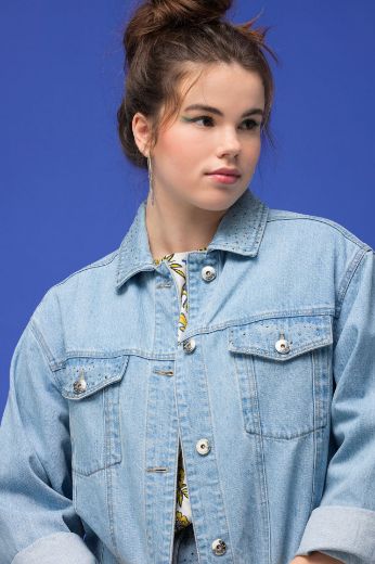 Plus size veliki brojevi Jakna traper s ukrasnim dodacima za punije