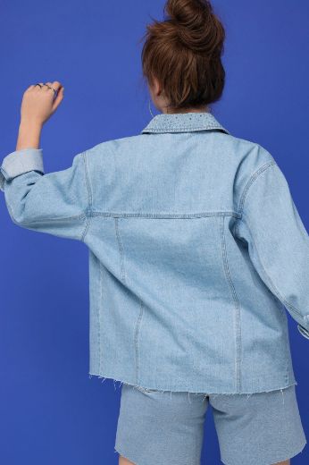 Plus size veliki brojevi Jakna traper s ukrasnim dodacima za punije