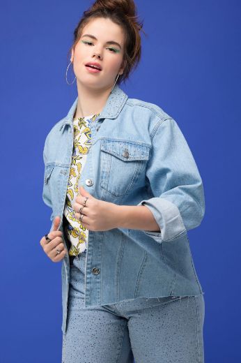 Plus size veliki brojevi Jakna traper s ukrasnim dodacima za punije