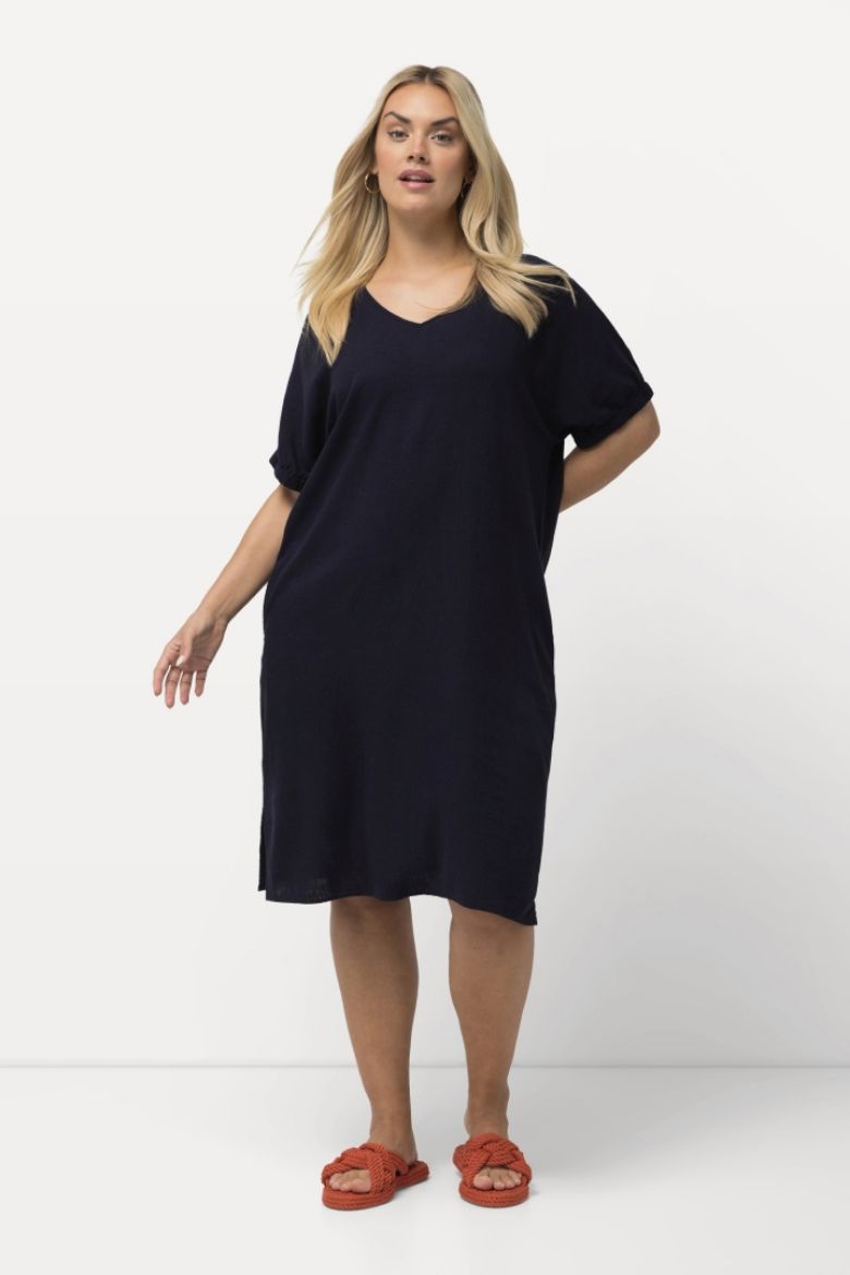 Plus size veliki brojevi Haljina V ovratnika kratkih rukava za punije