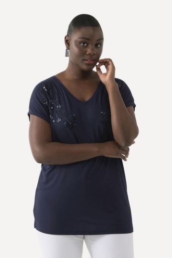 Plus size veliki brojevi Majica kratkih rukava s ukrasnim dodatkom V izreza za punije
