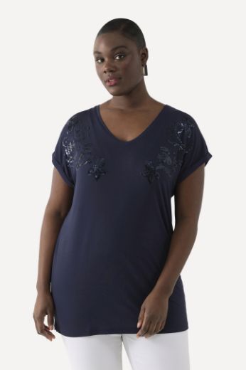 Plus size veliki brojevi Majica kratkih rukava s ukrasnim dodatkom V izreza za punije