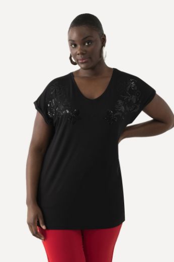 Plus size veliki brojevi Majica kratkih rukava s ukrasnim dodatkom V izreza za punije
