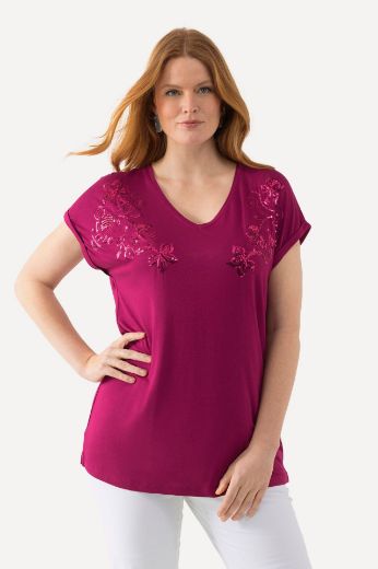 Plus size veliki brojevi Majica kratkih rukava s ukrasnim dodatkom V izreza za punije