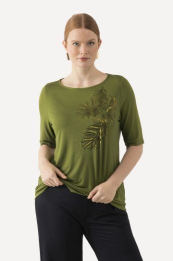 Plus size veliki brojevi Majica kratkih rukava s ukrasnim motivom lista za punije