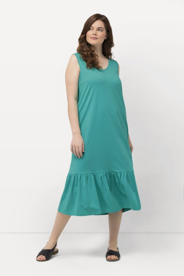 Plus size veliki brojevi Haljina bez rukava s volanom za punije