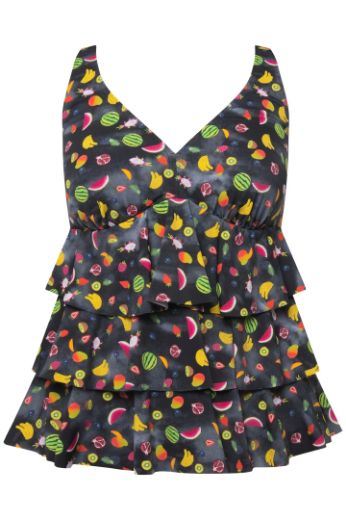 Plus size veliki brojevi Kupaći kostim Tankini s volanima i printom voća za punije