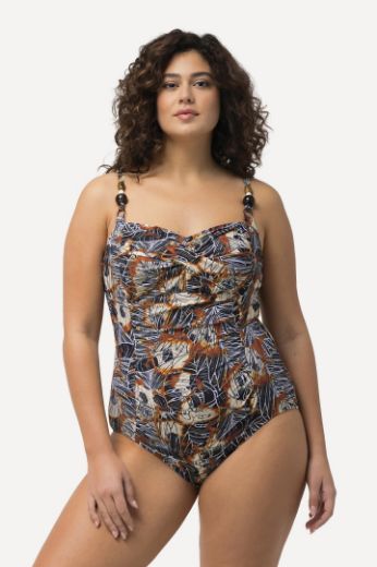 Plus size veliki brojevi Kupaći kostim jednodijelni s ukrasnim perlama i printom za punije