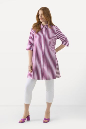 Plus size veliki brojevi Košulja 3/4 rukavi dužeg kroja s prugama za punije