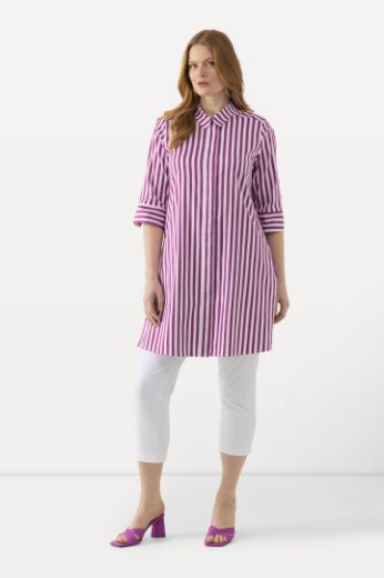 Plus size veliki brojevi Košulja 3/4 rukavi dužeg kroja s prugama za punije