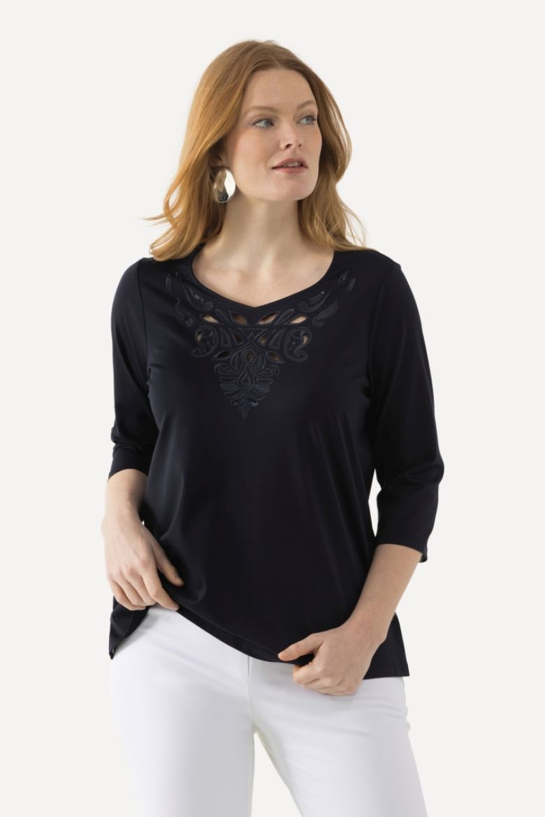 Plus size veliki brojevi Majica 3/4 rukavi s ukrasnim vezom za punije