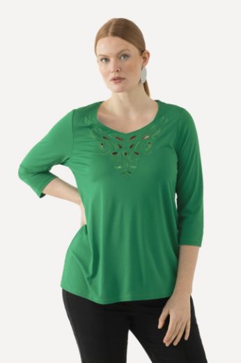 Plus size veliki brojevi Majica 3/4 rukavi s ukrasnim vezom za punije