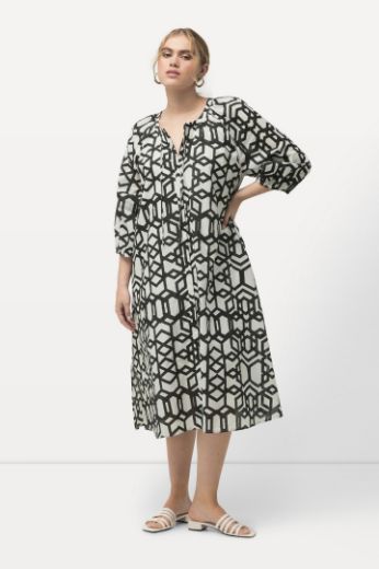 Plus size veliki brojevi Haljina midi s 3/4 rukavima geometrijskog printa za punije