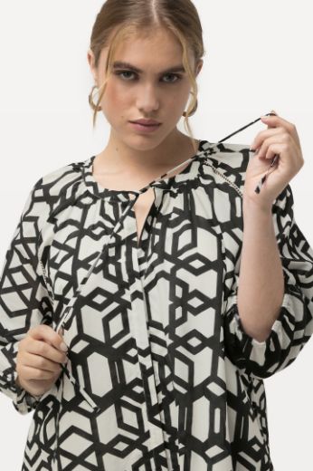Plus size veliki brojevi Haljina midi s 3/4 rukavima geometrijskog printa za punije