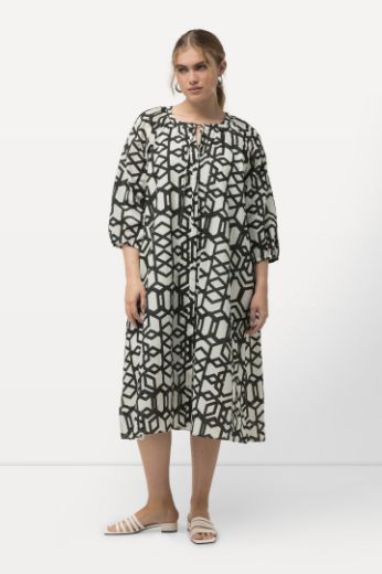 Plus size veliki brojevi Haljina midi s 3/4 rukavima geometrijskog printa za punije