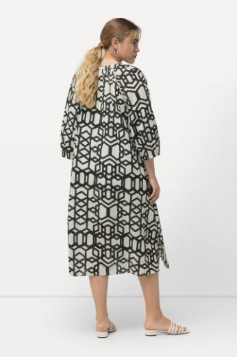 Plus size veliki brojevi Haljina midi s 3/4 rukavima geometrijskog printa za punije