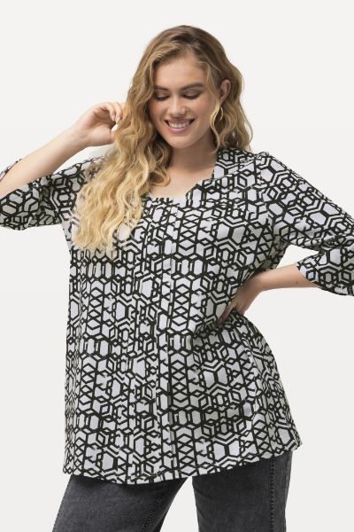 Veliki brojevi Majica 3/4 rukavi geometrijskog printa moda za punije