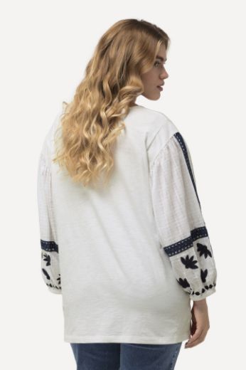 Plus size veliki brojevi Bluza dugih rukava s ukrasnim vezom za punije