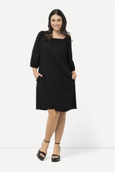 Veliki brojevi Haljina midi 3/4 rukavi s vezanjem na leđima moda za punije