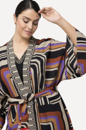 Plus size veliki brojevi Kimono na vezanje geometrijskog printa za punije
