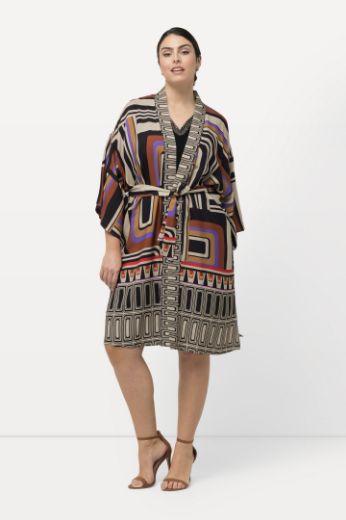 Plus size veliki brojevi Kimono na vezanje geometrijskog printa za punije