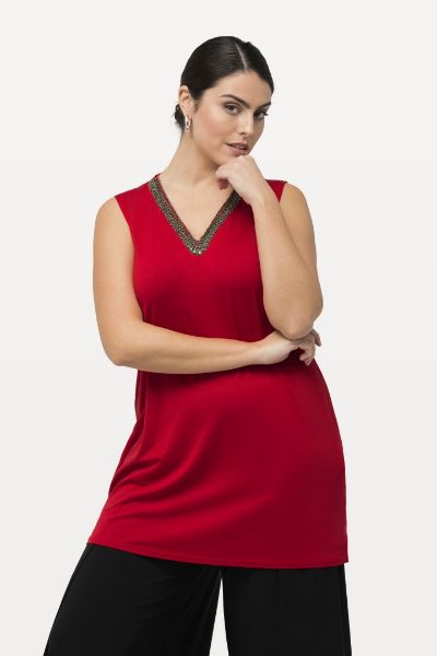 Veliki brojevi Majica bez rukava s dekorativnim dodatkom na ovratniku moda za punije