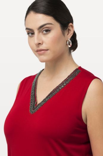 Plus size veliki brojevi Majica bez rukava s dekorativnim dodatkom na ovratniku za punije