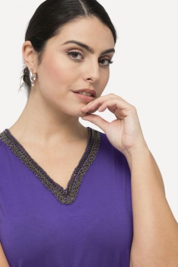 Plus size veliki brojevi Majica bez rukava s dekorativnim dodatkom na ovratniku za punije