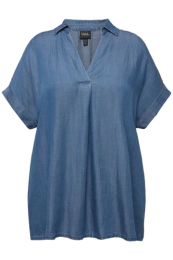 Plus size veliki brojevi Bluza kratkih rukava od laganog trapera za punije