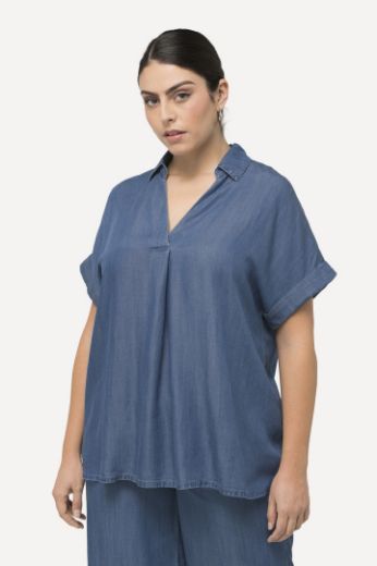 Plus size veliki brojevi Bluza kratkih rukava od laganog trapera za punije