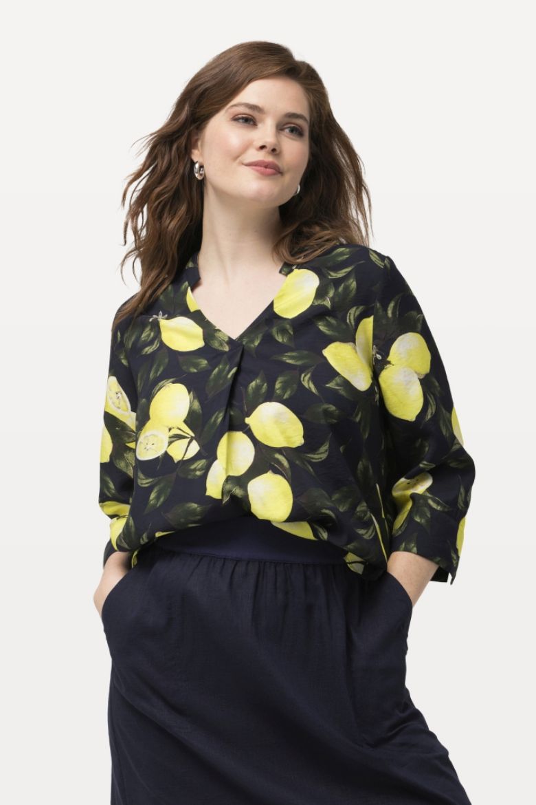 Plus size veliki brojevi Tunika 3/4 rukavi s printom limuna za punije