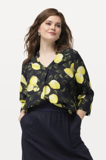 Plus size veliki brojevi Tunika 3/4 rukavi s printom limuna za punije