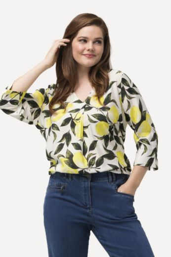 Plus size veliki brojevi Tunika 3/4 rukavi s printom limuna za punije