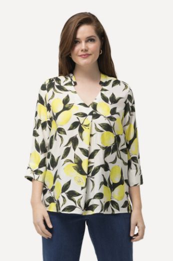 Plus size veliki brojevi Tunika 3/4 rukavi s printom limuna za punije