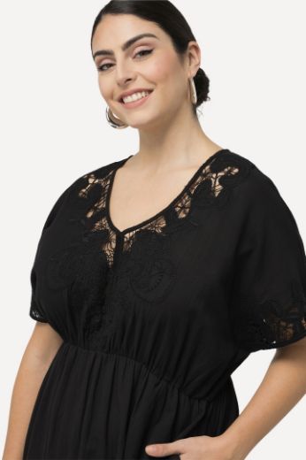 Plus size veliki brojevi Haljina midi kratkih rukava s dodatkom dekorativne čipke za punije