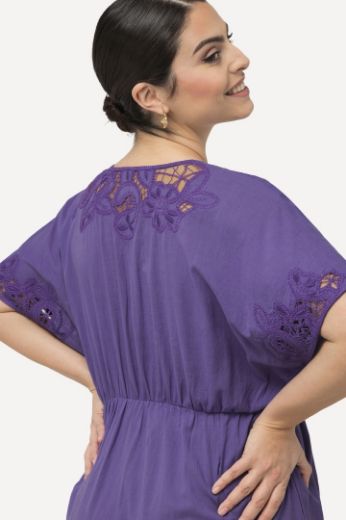 Plus size veliki brojevi Haljina midi kratkih rukava s dodatkom dekorativne čipke za punije