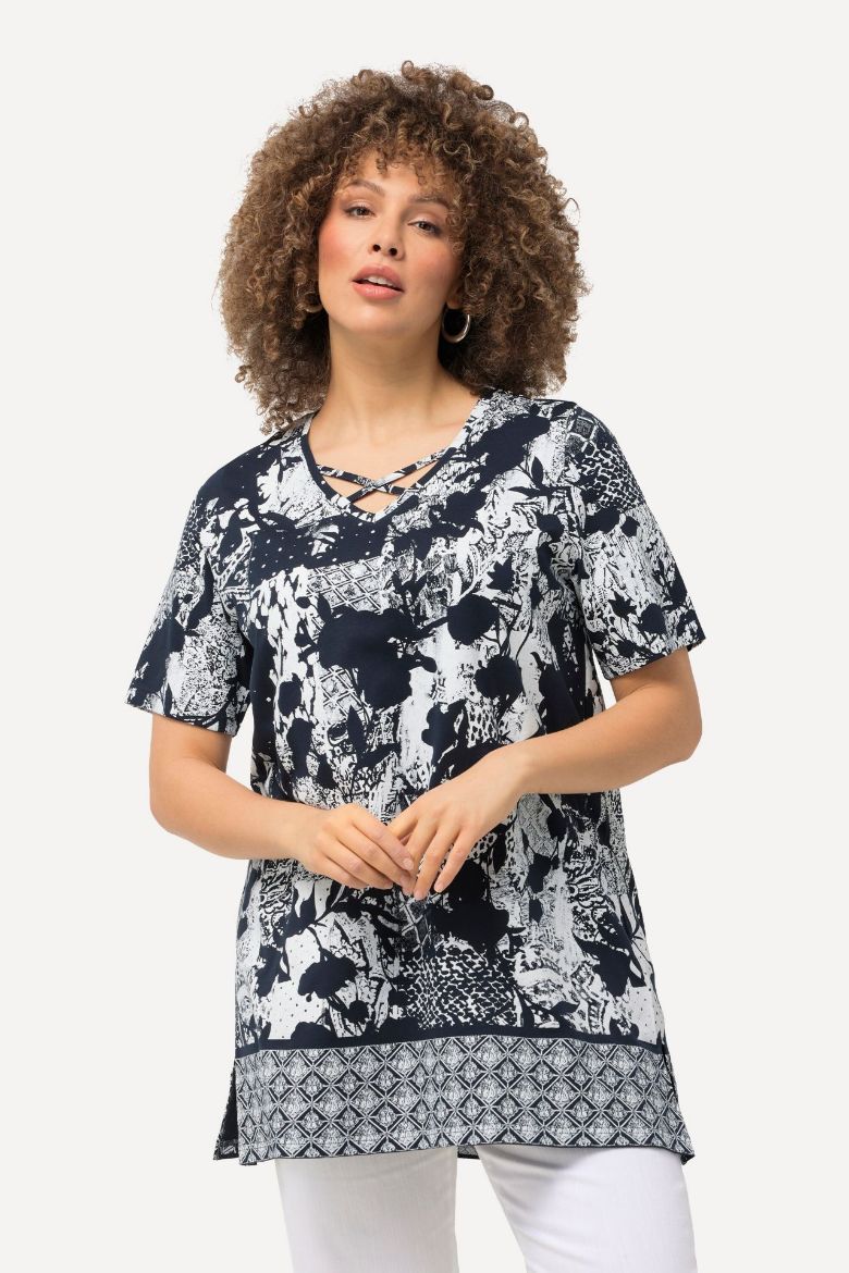 Plus size veliki brojevi Majica kratkih rukava s trakicama na ovratniku za punije