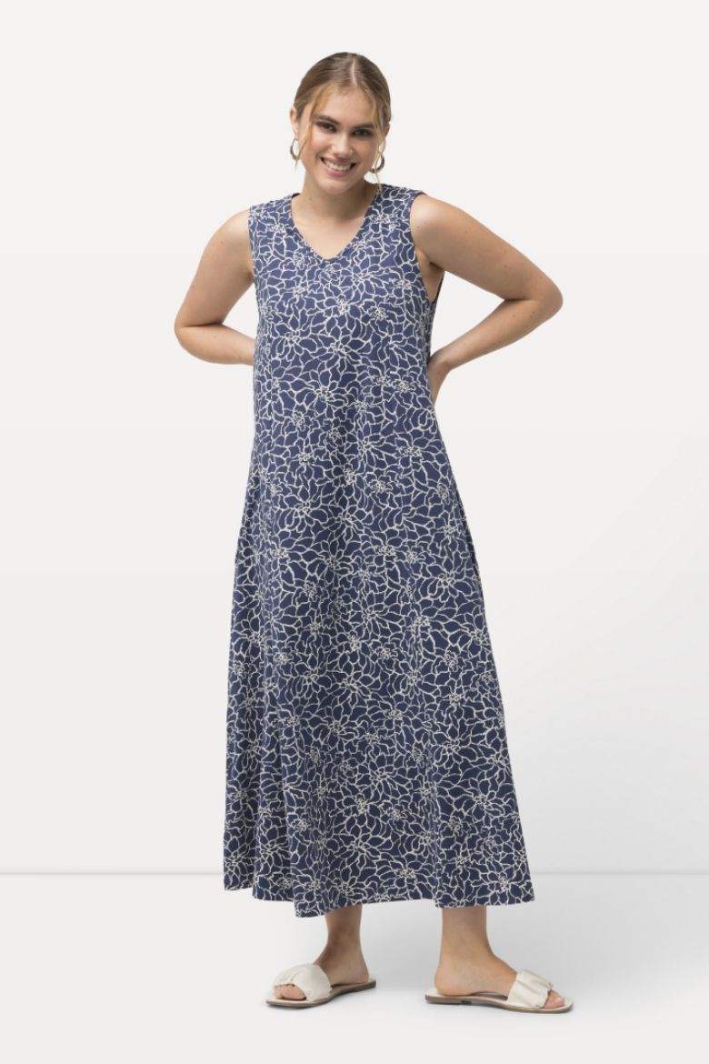 Plus size veliki brojevi Haljina maxi bez rukava s cvjetnim printom za punije