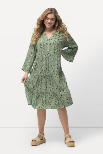 Plus size veliki brojevi Haljina midi 3/4 rukavi s cvjetnim printom za punije