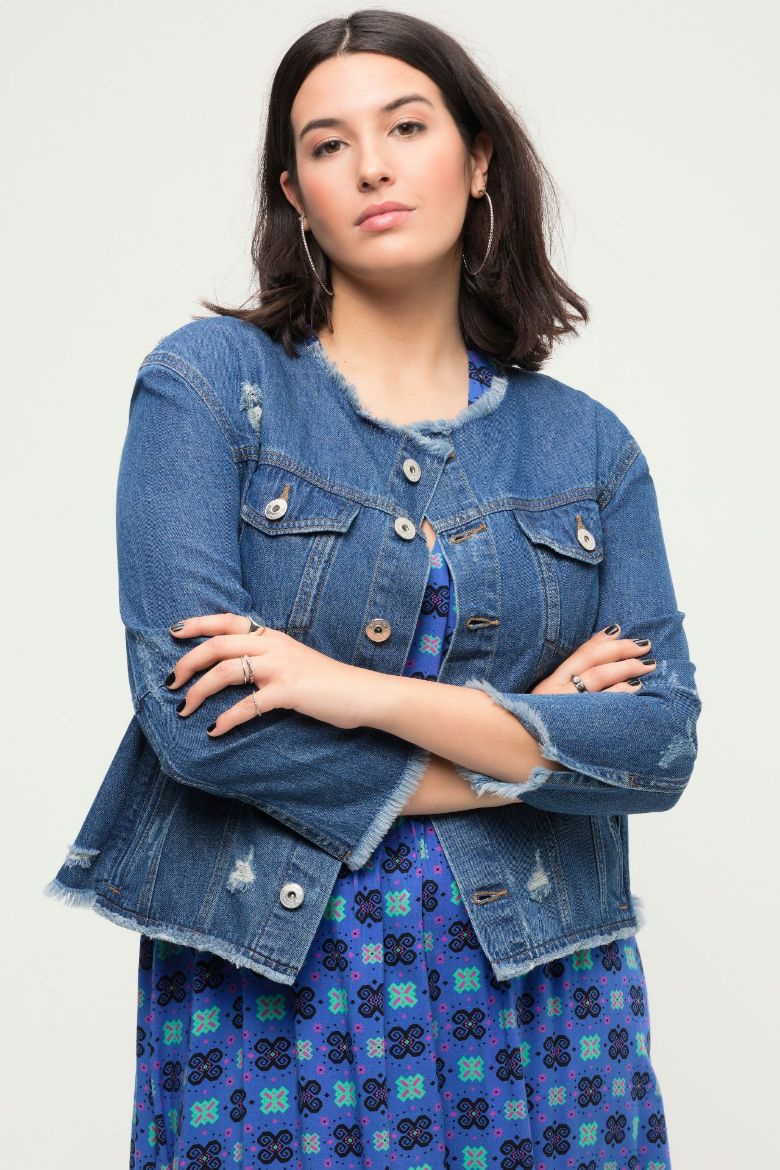 Plus size veliki brojevi Jakna traper s motivom na leđima za punije